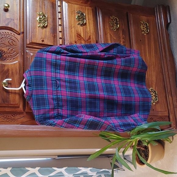 🇨🇦 Women's Roots Plaid Flannel Oversize Button Down Shirt Small - Picture 5 of 9